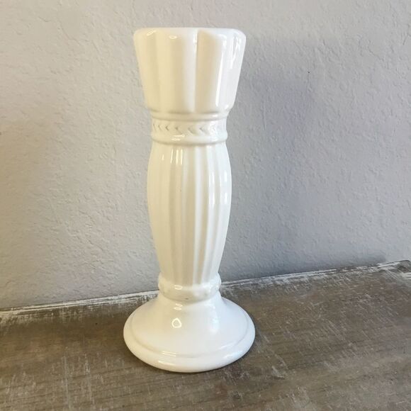 10” Classic ceramic white candlestick with hobnail buttons and column fluting - Picture 3 of 5